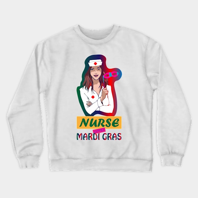 Nurse Loves Mardi Gras Colorful Crewneck Sweatshirt by Admair 